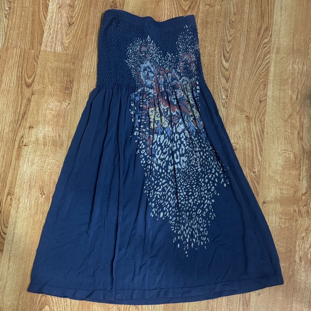 M. Rena Strapless Dress in Navy with Pattern
